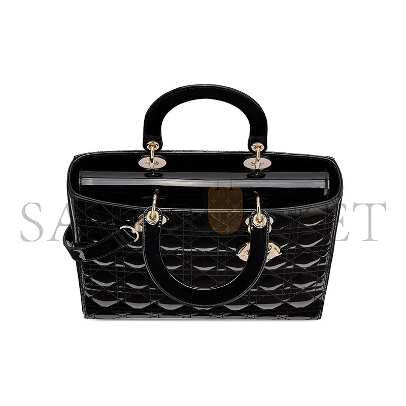 DIOR PATENT CANNAGE LARGE LADY DIOR BLACK M0566OWCB-M900 (32*25*12.1cm)